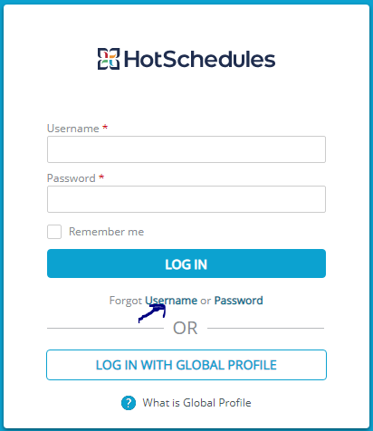 At Hotschedules official website click on the "username"