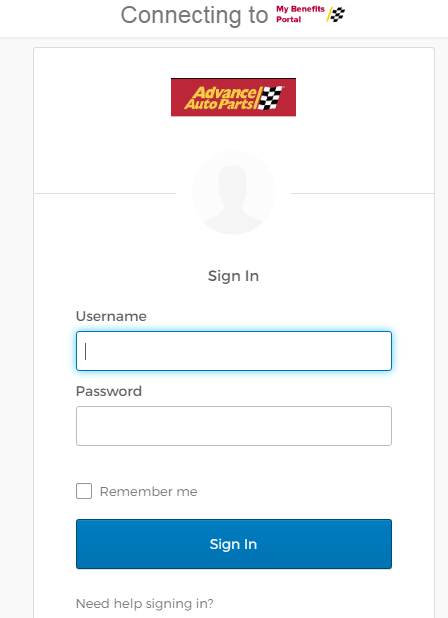 Advance Auto Parts login, enter username and password on the respective blank input columns
