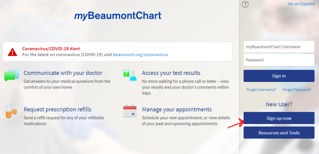 Beaumont Login Page