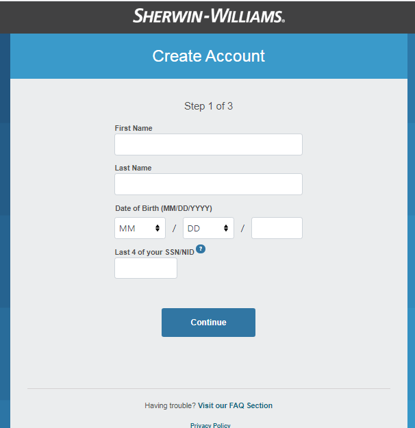 Insert First, Last Name, DOB, and last four digits SSN/NID number to create  Mysherwin  account.