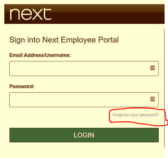Next Employee Login Portal page