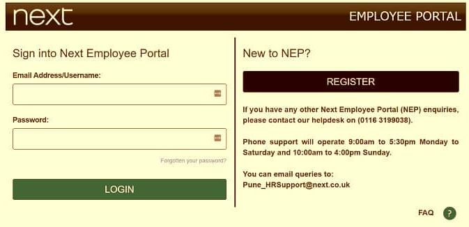 Next Employee Login Portal Password