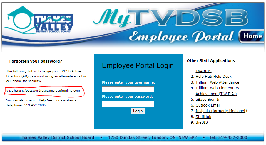 TVDSB Employee Portal Password